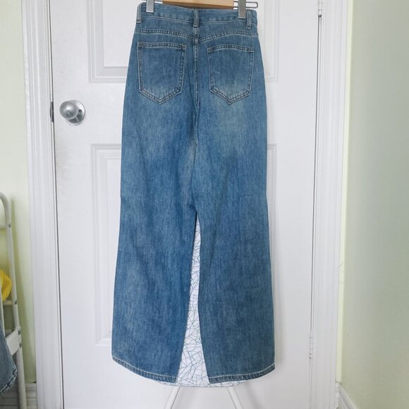 New Chic Blue High Waist Trendy & Flattering Wide Leg Jean Pants - Picture 6 of 6